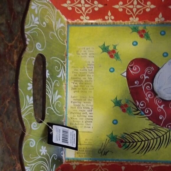 BEAUTIFUL WOODEN CHRISTMAS TRAY WITH HANDLES - Picture 3 of 8